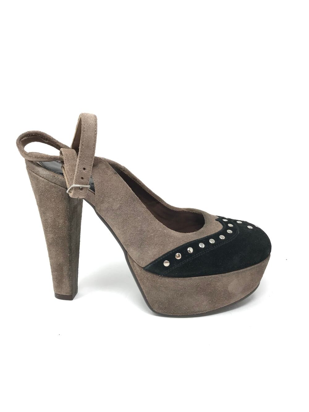 Marni Womens Size 37 US Size 7 Platform Suede Studded Ankle Strap Heels Brown